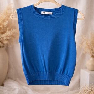 Zara Knit Sweater Vest Sleeveless Top Blue